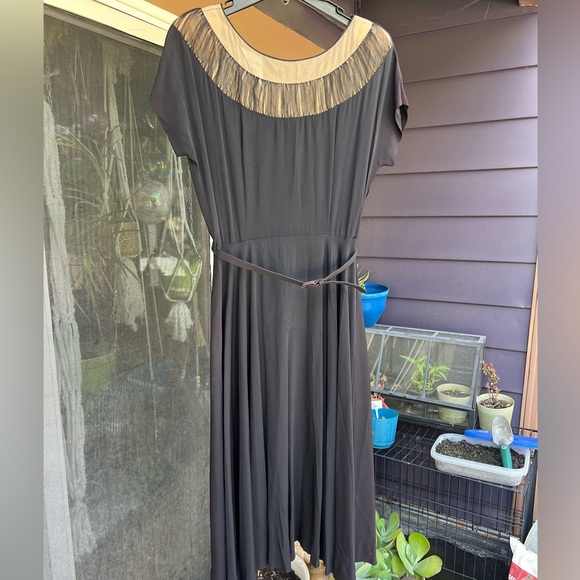 Late 40’s/Early 50’s Black Dress with Belt - Picture 1 of 16